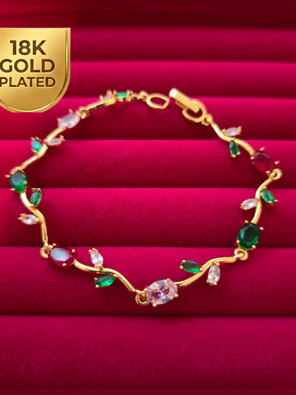 18K Gold Plated Women’s Multicolor CZ Bracelet B003‎